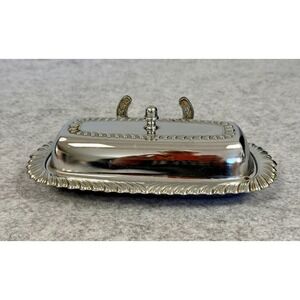 Ivinware Vintage Silver-Plated Butter Dish with Lid and Decorative Handle